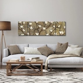 Obraz - Białe magnolie na murze kamiennym (170x50 cm)