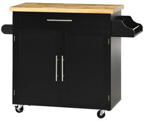 HOMCOM Wózek kuchenny serwisowy Wyspa kuchenna, 1 półka na przyprawy, 1 uchwyt na ręcznik, 109 cm x 40 cm x 89 cm, Czarny