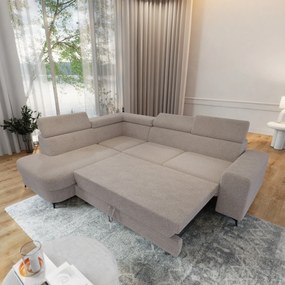 Masseno Narożnik ALVORO z funkcją spania i pojemnikiem na pościel Narozniki L, Rozkładana sofa - Beżowy, QUELLE 05