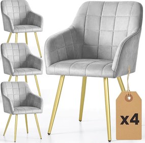 4x Krzesło tapicerowane z przeszyciami kwadratowymi Szare LUXANO Złote nogi