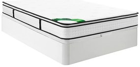 Zestaw 140 x 190 cm: stelaż skrzyniowy w białym kolorze + materac z 7-strefowymi sprężynami kieszeniowymi, wbudowanym topperem i pokrowcem bambusowym o grubości 26 cm – MIREZA od NATUREA