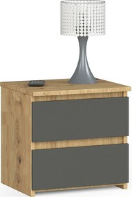 Szafka nocna AKORD CL2 Dąb Artisan 40 cm 2 szuflady kolor Grafit Szary mat 40x35x40 cm