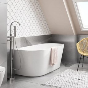 Wanna wolnostojąca przyścienna biała akrylowa WALL 170 x 75 cm z przelewem chromowanym | Możliwa opcja Go Color : Wybierz swój kolor - biały