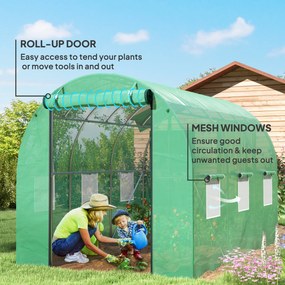 Outsunny Tunel foliowy z pokryciem z tworzywa sztucznego i stalową ramą, chodnikowa szklarnia z drzwiami rolowanymi, Zielony