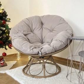 Outsunny Obracający się Fotel Papasan Rattan 360° z Poduszką, Okrągły na Zewnątrz