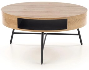 Okrągła ława z półką, dąb złoty/czarna, 80/41 CAMILA ława dąb złoty/czarny