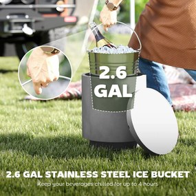 HOMCOM Stolik zewnętrzny, Stolik pomocniczy z chłodziarką, Wiaderko na lód, Jasnoszary