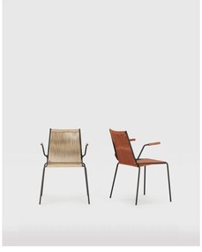 Beżowe metalowe krzesła zestaw z podłokietnikami/sztaplowane 2 szt. Emily – Marckeric