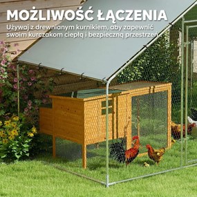 PawHut Wybieg dla 5-8 Kur, Plandeka Dachowa, Zamykane Drzwi, Stelaż Stalowy, 5,1 m², 3 x 1,7 x 1,9 m
