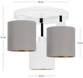 Lampa sufitowa biała trzypunktowa z szaro-białymi abażurami C-3030WE-G