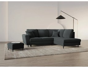 Ciemnoszary aksamitny rozkładany/ze schowkiem narożnik (prawostronny/w kształcie litery L) Kyoto – Cosmopolitan Design