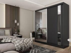 Szafa Przesuwna GRAZIA 200 cm z Lustrem Szafa Dwudrzwiowa Czarna