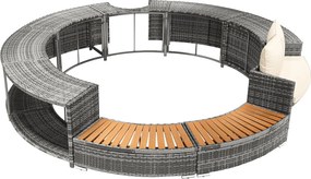 Zestaw mebli ogrodowych do basenu - z rattanu PE i drewna akacjowego - z kanapą typu leżanka - Szary (basen nie wliczony)