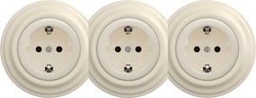 Kliklap - Potrójne retro gniazdo ścienne z ramką SCHUKO 230V beżowe
