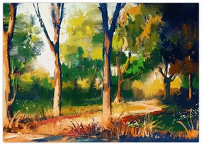 Obraz lasu w letnim słońcu, malarstwo (70x50 cm)