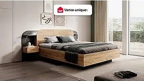 Łóżko ze skrzynią i szafkami nocnymi 160 x 200 cm - Z oświetleniem LED - Naturalny i czarny - JUVISIA