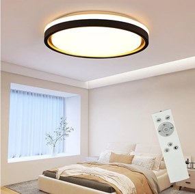 NETTLIFE Lampa sufitowa do sypialni LED, Ø30cm, regulowana, 18W, pilot, czarno-złota, nowoczesny design