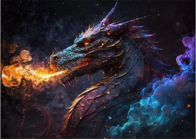 Obraz - Smok plujący płomieniami (70x50 cm)