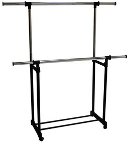 Podwójny regulowany czarny wieszak na kółkach T7-E05