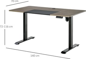 Vinsetto Biurko elektryczne biurko komputerowe z regulacją wysokości metal kolor naturalny czarny