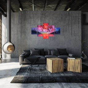 Obraz - Pojawienie się kosmicznych koni nad jeziorem, akwarela (125x70 cm)