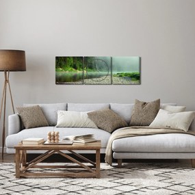 Obraz - rzeka przy lesie (z zegarem) (90x30 cm)