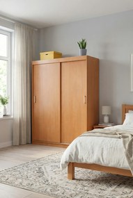 Klasyczna szafa przesuwna z półkami i drążkiem olcha T5-K87