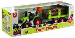 Rozkręcany traktor z przyczepą z drewnem 43 cm