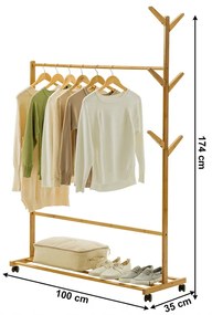 Wieszak na kółkach Vikir typ 3, bambus, 100 x 35 x 174 cm