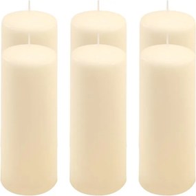 Zestaw świec słupkowych, 20 cm, Ø 7,5 cm, kremowy, 6 sztuk.