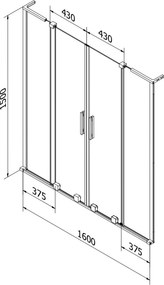 Mexen Velar L Duo parawan nawannowy 2-skrzydłowy rozsuwany 160 x 150 cm, transparent, chrom - 896-160-003-02-01