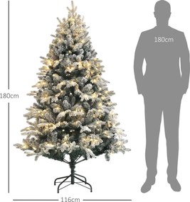 HOMCOM Sztuczna Choinka, 180 cm, LED, z efektem śniegu, ognioodporna, metalowa podstawa | Aosom PL