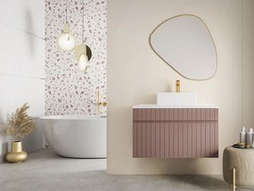 Szafka pod umywalkę wisząca ryflowana różowa z blatem - 80 cm - SATARA