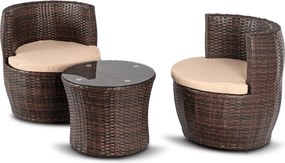 Zestaw mebli balkonowych technorattan Calimera składany - 2 fotele i stolik, brązowy