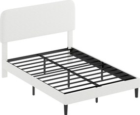 HOMCOM Rama łóżka jednoosobowego z zagłówkiem obitym Teddy-Fleece, metalowa rama łóżka, łatwy montaż, biały | Aosom PL