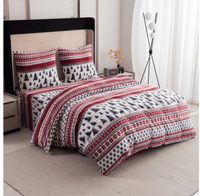 PrzytulneMieszkanie.pl PrzytulneMieszkanie.pl PrzytulneMieszkanie.pl Zestaw 2 sztuki pościeli z mikropluszu TWINKLE CHRISTMAS kolorowa + prześcieradło z mikropluszu SOFT 180x200 cm białe, podwójne łóżko