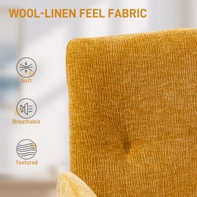 HOMCOM Tapicerowany fotel, fotel dekoracyjny, nowoczesny design, obrotowy, do 120 kg, żółty