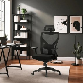 Fotel Biurowy Ergonomiczny Obrotowy SPIRAL Czarny z Zagłówkiem do Pracy