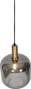 Designerska lampa wisząca czarna i złota z przydymionym szkłem - Zuzanna