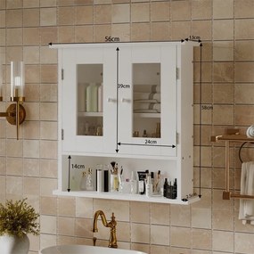 Szafka łazienkowa wisząca biała 2 drzwiowa szklana ścienna loft półki 58 cm