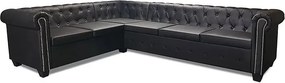 Czarny 6-osobowy narożnik w stylu chesterfield R4-R22
