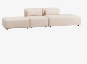 Sofa Modułowy 2-częściowy Z Prawym Szezlongiem I Pufem Fogler Tkanina Baranek Boucle Kremowy Beż - Sklum
