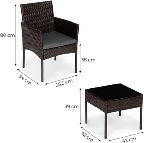 Mały zestaw mebli balkonowych dla 2 osób Riviera 824, technorattan ciemnobrązowy