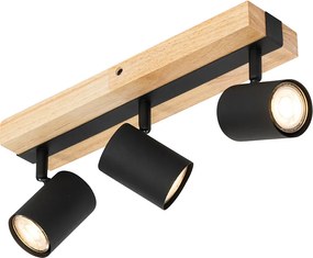 Inteligentny reflektor sufitowy czarny z drewnem, 3-punktowy, obrotowy i przechylny, z Wifi GU10 50mm - Jeana