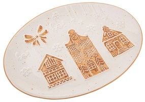 Biały ceramiczny talerz ze świątecznym motywem do serwowania Christmas cottage – Dakls