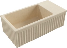 Umywalka betonowa ryflowana nablatowa / wisząca prostokątna 60 x 30 cm WELLE | różne kolory : Kolor - Kość słoniowa/Ecru, Typ montażu - podwieszana