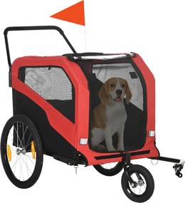 PawHut Przyczepa rowerowa dla dzieci, z odblaskami, 1 flaga, 170 cm x 77 cm x 90 cm, Czerwony