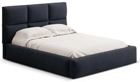 Ciemnoniebieskie tapicerowane łóżko dwuosobowe ze schowkiem ze stelażem 160x200 cm Libera – Windsor &amp; Co Sofas