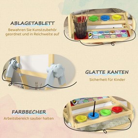 AIYAPLAY Dziecięca sztaluga z drewna, dwustronna tablica suchościeralna i kredowa, regulowana wysokość, stojąca tablica z rolką papieru, półką, naturalny | Aosom PL