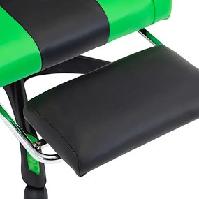 Czarno-zielony fotel gamingowy  z podnóżkiem - Mari 3X